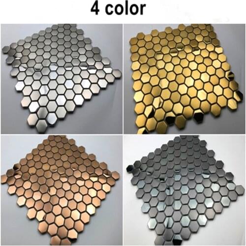 11PCS Modern Metallic style Hexagon Metal Mosaic Tiles, DIY Honeycomb Kitchen backsplash Bathroom Shower Showroom Wall Tiles