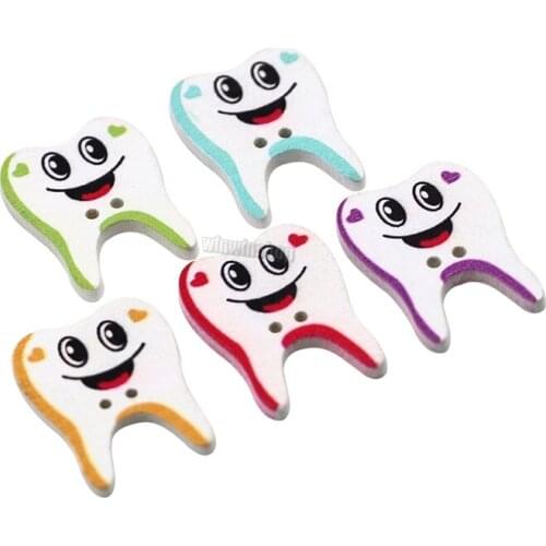 20Pcs Dental Teeth Shape Gift Tooth Shape Buttons Two-hole wooden buttons for teeth Dentist Sewing Scrapbooking Accessories