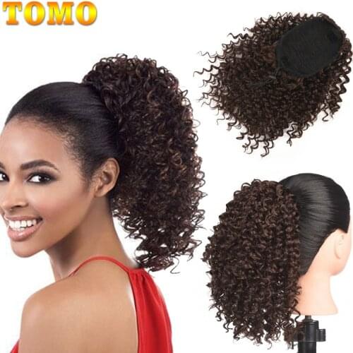TOMO 8" Afro Kinky Curly Hair Extension Drawstring Puff Ponytail Synthetic Clip in Pony Tail African American Hair Extension
