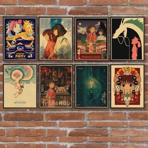 Hayao Miyazaki Anime Spirited Away Retro Kraft Paper Classic Poster Kids Rooms Cafe Bar Decoration Wall Stickers