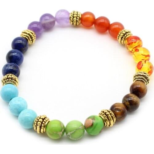 Natural Stone 7 Chakra Bracelets Mixed Colors 8mm Bead for Women Men Mala Healing Reiki Charm Balance Bracelet Jewelry