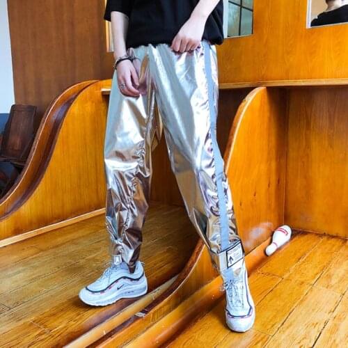 2020 new street dance hip hop night stage stage bright performance pants men stage silver harem pants singer costume