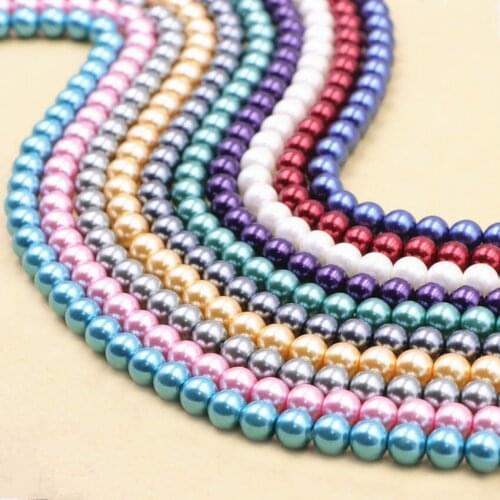 Charms Candy Round 8mm Glass Pearl Sea Shell Loose Spacer Beads for Jewelry Making Faux Pearls DIY Necklace Bracelet 15inch A875