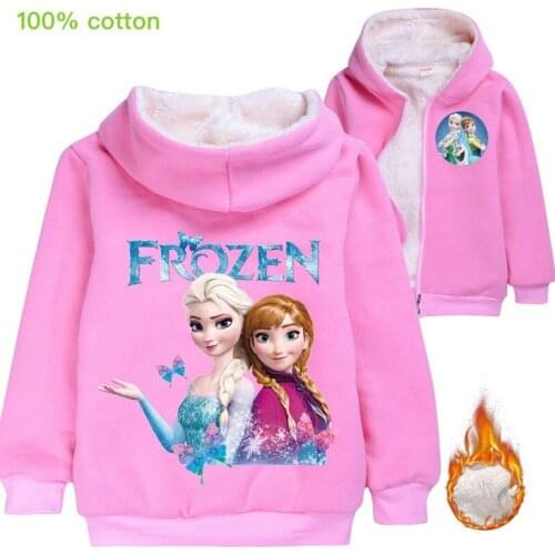 Disney Childrens Cardigan Zipper Thick Jacket Girls Frozen Elsa Print Hoodie Boys Popular Cartoon Winter Coat
