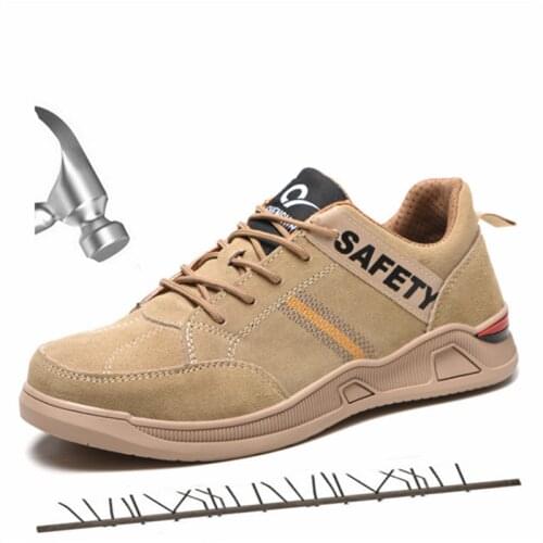 Breathable Mens Safety Shoes Boots Genuine Leather Steel Toe Cap Mens Boots Indestructible Shoes Puncture-Proof Work Sneakers