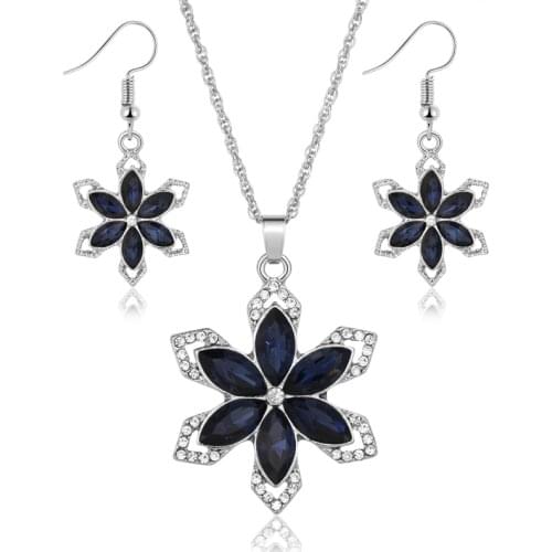 Hesiod Snowflake Necklace Earring Sets Blue Crystal Shiny Charm Jewelry Set for Women Chain