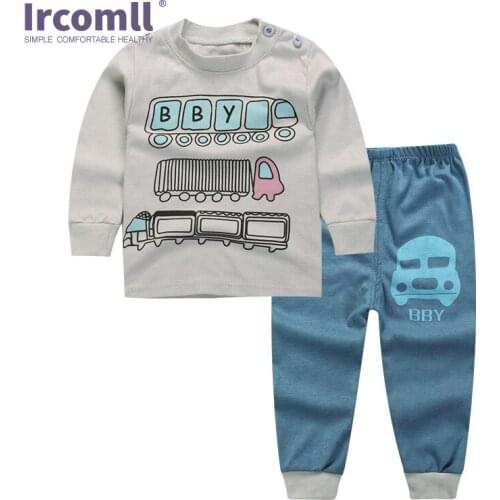 Ircomll Children Boys Girls Clothing Set 100% Cotton Long-sleeved Pajamas Children Infant Baby Sleepwear Sets Tops+Pants Unisex