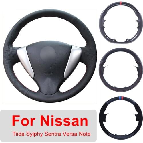 DIY Leather Car Steering Wheel Cover For Nissan Tiida Sylphy Sentra Versa Note 2014 Auto Interior Customized Steering Wheel Wrap