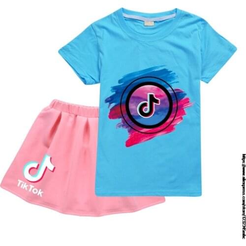 Summer Girls Tik Tok Clothing Sets Kids Dress Cartoon Toddler T-Shirt+Skirt+Bag 2Pcs Cute Clothes Princess Suits Outfit
