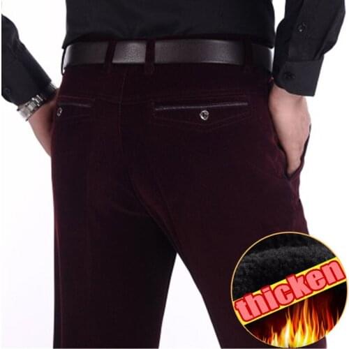 Hot Winter 2020 Stretch corduroy middle-aged and elderly loose straight trousers mens clothing plus velvet casual pants men