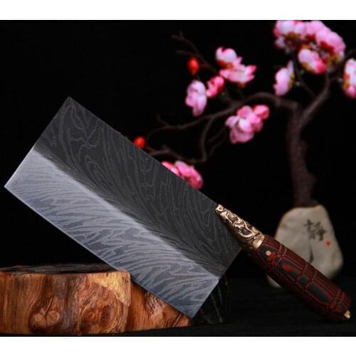 LongQuan 8 Inch Chinese Chef Knife Copper Dragon Decor Slicing Cleaver Chopper Hand Forged Kitchen Knives Meat And Poultry Tools