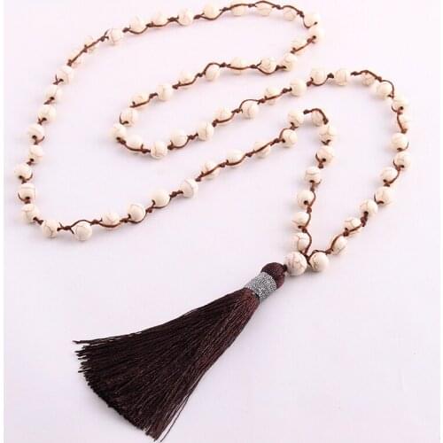 Fashion Beaded Tassel Necklace Bohemian Jewelry Long Tassel Necklaces Amazonite Natural Stone Halsband