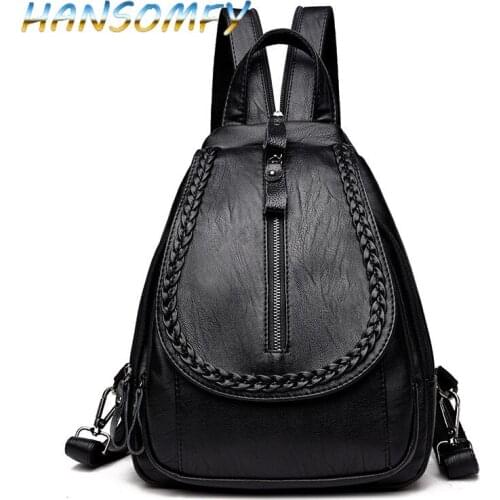 Fashion Quality Leather Anti-thief Women Backpack Large Capacity Zipper School Bag for Teenager girls Male Travel Bags MX-53