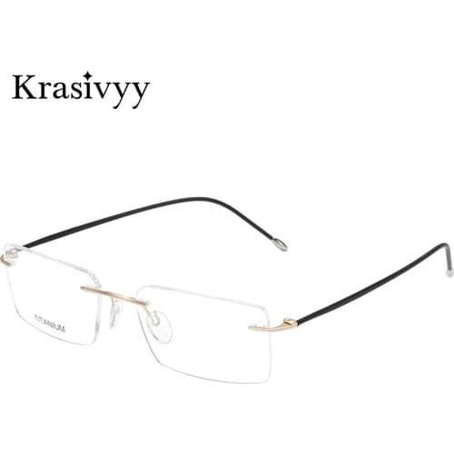 Krasivyy Rimless Glasses Frame Men Pure Titanium Ultralight Optical Prescription Eyeglasses Screwless Square Eyewear Women
