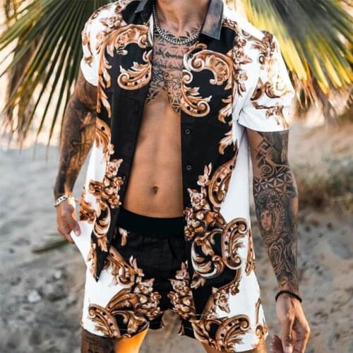 Men Hawaiian Sets Printing Summer NEW Short Sleeve Button Shirt Beach Shorts men Streetwear clothing Casual Mens Suit 2 Pieces