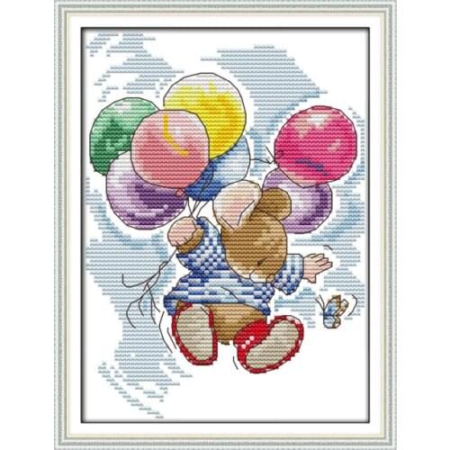 Flying mouse balloon cross stitch kit cartoon 14ct 11ct count print canvas stitches embroidery DIY handmade needlework plus