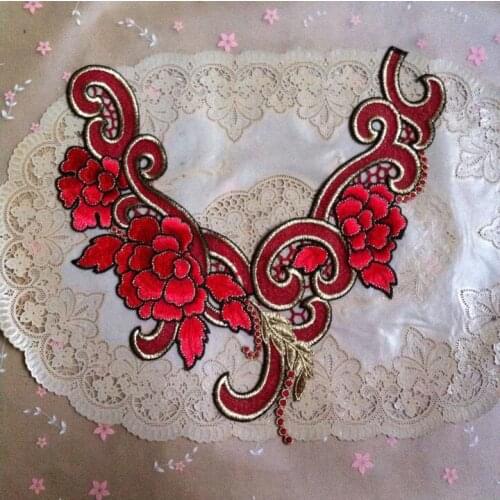 1 Piece 29*26cm Luxury Large Embroidered Lace Patches Collar Applique Motif Venise Scrapbooking Sewing Accessories for Dress