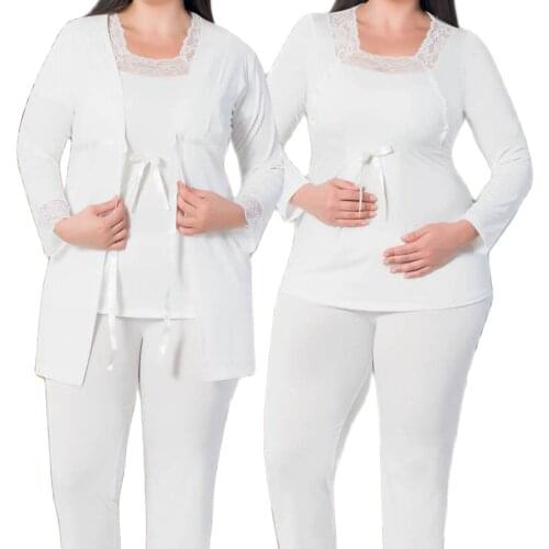 Women Nightgown Dressing Gown Pajamas Set Pregnancy Dress Cotton Soft Lahusa Wear at Home Comfortable Bed 3-Piece Oversize Range