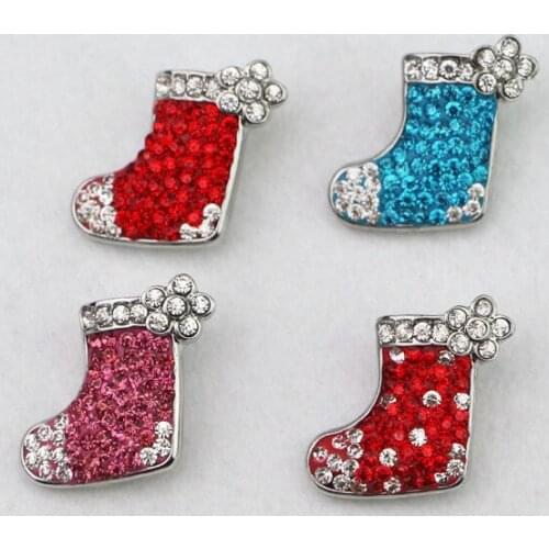 New Design 20PCS/Lot 4colors Christmas Gift Crystal Diy Snap Jewelry 18mm Christmas Stockings Snap Button Free ePacket Ship