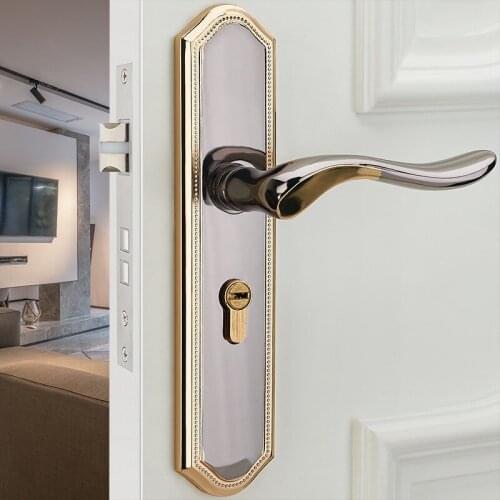 The new indoor bedroom door lock European simple door handle mutes the gold lock