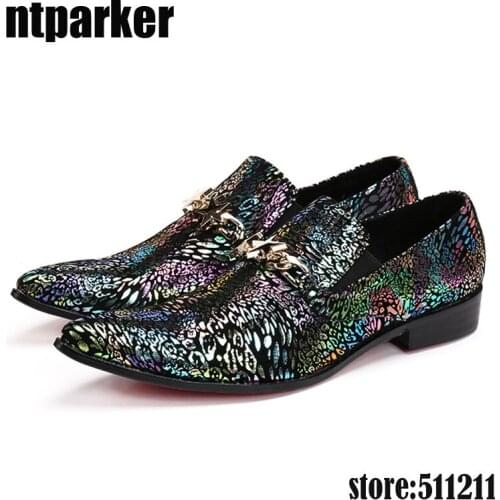 Ntparker-100% Brand New Mens Leather Shoes Black Colorful Pointed Toe Men Business Dress Shoes for Wedding and Party, 38-46