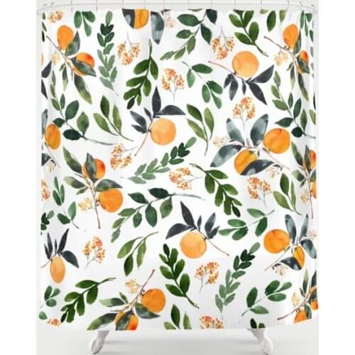 Orange Grove Shower Curtain Waterproof Polyester Fabric Bathroom Decor Tropical Fruits Printed Shower Curtain with 12 Hooks 180