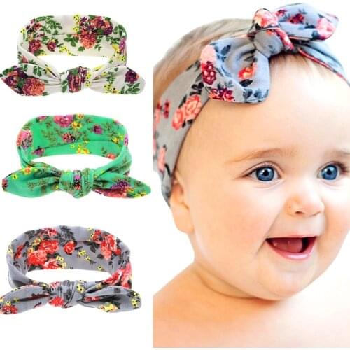 Yundfly Fashion Toddler Flower Pattern Knotted Headband Baby Girls Fabric Rabbit Ear Headwrap Children Hair Accessories