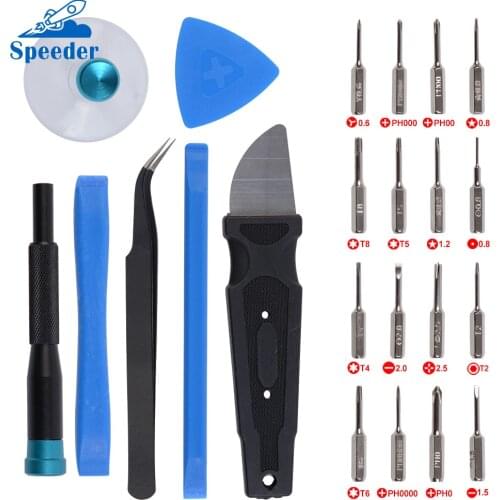 S-6 28-In-1 Screwdriver Repairing Tools Kit 16pcs Magnetized Bits Tweezer Suction Cup 6*Plastic Triangle Pry Picks For iphone