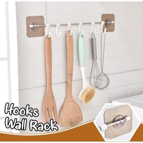 Self-adhesive Wall-Mounted Hooks And Rails Six Hooks Wall Rack Creative Bathroom Kitchen Hanging Rack Multi-Purpose Hooks