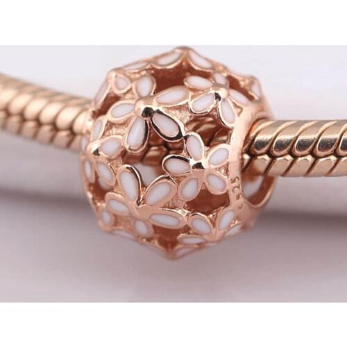 Authentic S925 Bead DIY Jewelry Rose Darling Daisy Meadow Openwork Charm fit Lady Bracelet Bangle