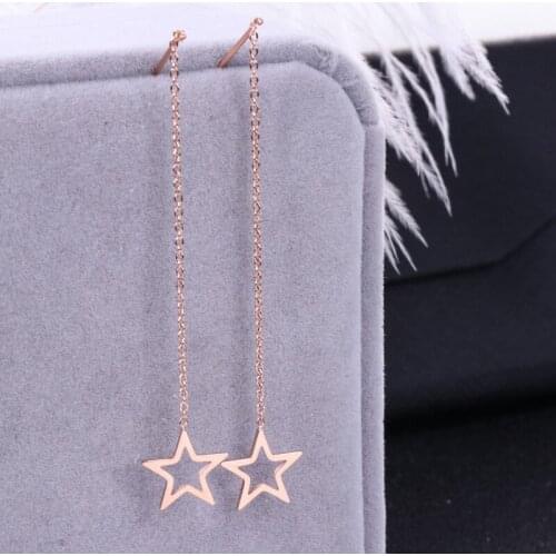 Rose gold color hollow star drop earrings for women, trending ear line stainless steel earrings pendientes high quality jewelry