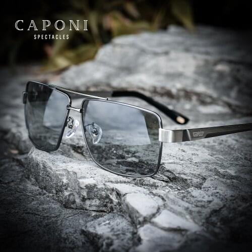 CAPONI Metal Sun Glasses Polarized Day And Night Driving Eyewear For Male High Quality Photochromic Sunglasses Oculos BS031