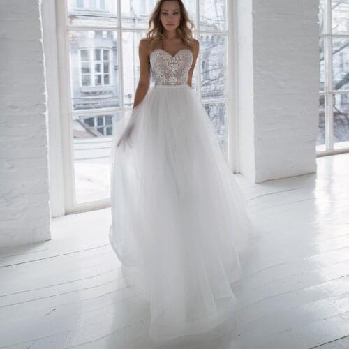 Vestidos Elegant Wedding Dresses Organza Illusion Appliques Strapless Sleeveless Backless A-Line Bridal Gowns