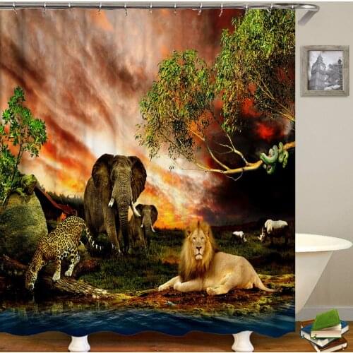 Cute Lion Elephant leopard Wolf 3D Fabric Shower Curtains Funny Animals Bathroom Curtain Polyester Bath Screen Decor With Hooks