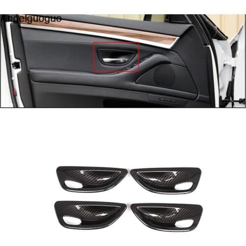 Carbon fiber style Car Inner door bowl cover door inner shake handshandle sticker for BMW 5 Series F10 F18 2011-2017
