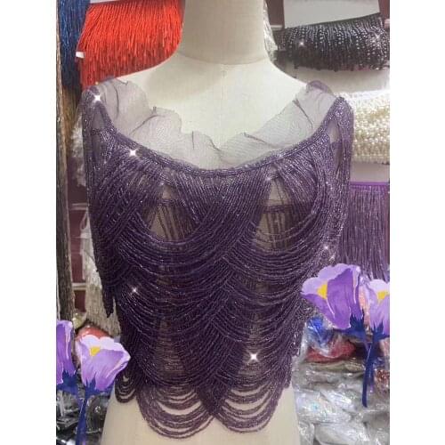 Handcrafted Decorated with glass beads and tassels for garment accessory LS-0134