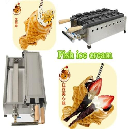 High quality gas type soft icecream taiyaki fish shape waffle maker 5 pcs open-mouth korean ice cream fish cake machine