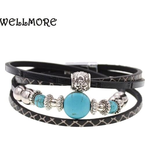 WELLMORE stone beads bracelets leather bracelet charm bracelets for women Bohemian bracelet drop shipping