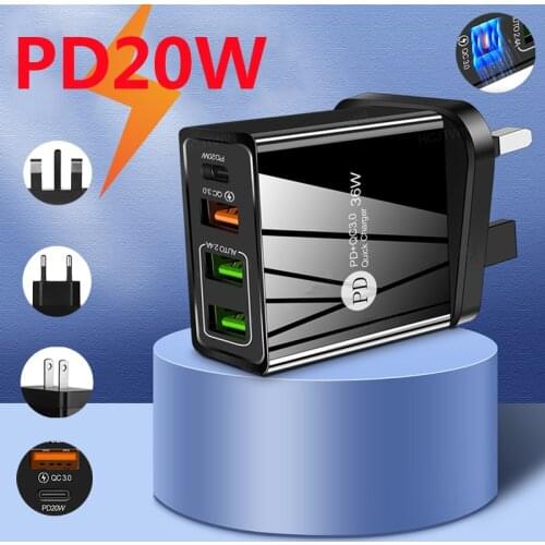 20W Type C Fast Charger For Iphone12 11Pro Max 3Usb Chargers Cargador Tipo Carga Quick Rapide Carregador For Xiaomi 9 Adapter