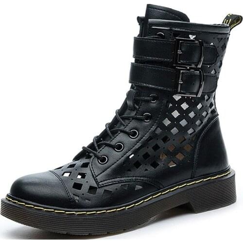ZXRYXGS Breathable Hollow Cool Boots Spring Summer Boots 2020 Lace-up Genuine Leather Shoes Woman Sandals Summer Martin Boots