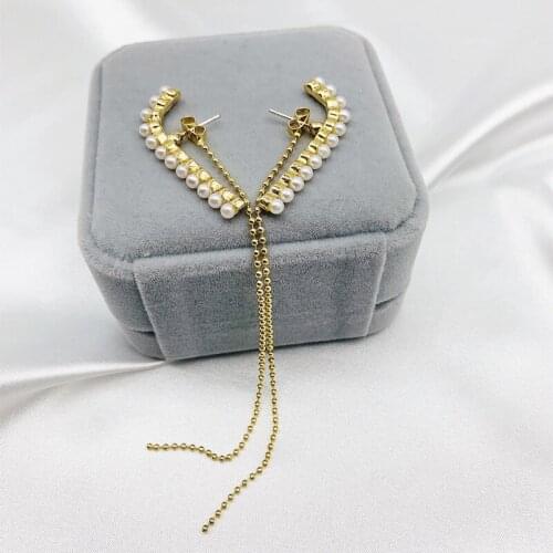 RUIYI S925 silver needle thin Pearl Earrings long Tassel Earrings elegant personality New Fashion Earrings(E0142)
