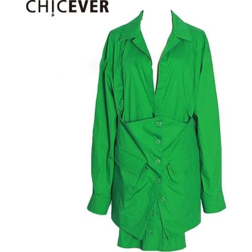 CHICEVER Print Dresses Female V Neck Lantern Long Sleeve High Wiast Tunic Irregular Vintage Mini Dress Women 2021 Summer Fashion