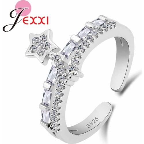 Dazzling Austrian Crystal Jewelry Star Crown Shape Engraved Women Wedding Proposal Jewelry 925 Sterling Silver Ring