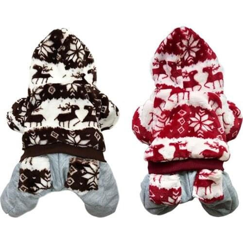 Pet Dog Winter Clothes Snowflake Elk Fleece Four Legs Coat Thicken Warm Dog Winter Comfortable Hoodies Pet Jumpsuit For Small Do