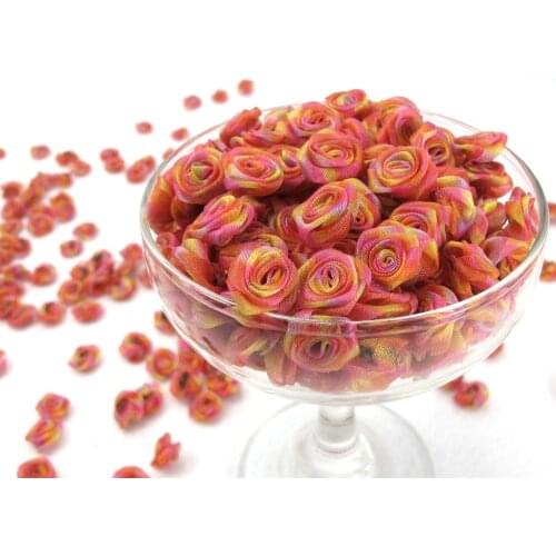 100 Pieces Chiffon Rose Flower Buds|Ombre Color|Flower Applique|Fabric Flower|Baby Doll|Craft Bow|Accessories