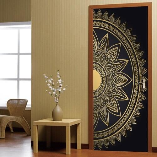 2pcs/set Muslim Style Mandala Pattern DIY Door Art Mural Sticker Bedroom Living Home Decor Wall Stickers Waterproof Wallpaper
