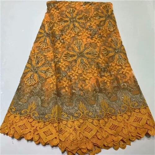 2021 orange African Dry Lace Fabric Swiss Voile Lace Fabric With Stones Soft Embroidery Voile Dry Lace Materials In Switzerland