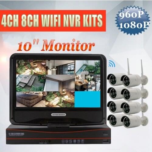 4CH 8CH WIFI NVR Kit Wireless CCTV Security Camera System 10" Monitor 1.3MP 2MP Outdoor IP Camera P2P Video Surveillance Kits