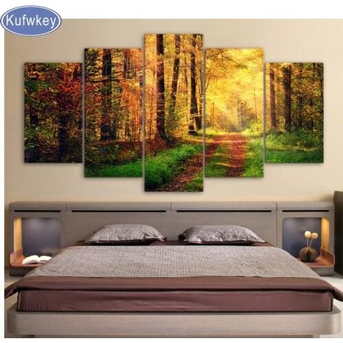 5 pcs Full square 5Diamond Painting diamond Embroidery mosaic Cross Stitch Rhinestone Painting accessory Sunshine Autumn Forest