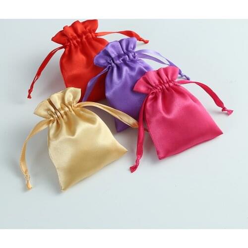 50 Silk Stain Drawstring Bag with Ribbon Rope for Jewelry Hair Travel Watch Shoes Diamond Bead Ring Makeup Gift Packaging Pouch
